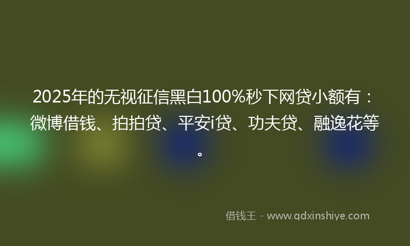 2025年的无视征信黑白100%秒下网贷小额有：微博借钱、拍拍贷、平安i贷、功夫贷、融逸花等。
