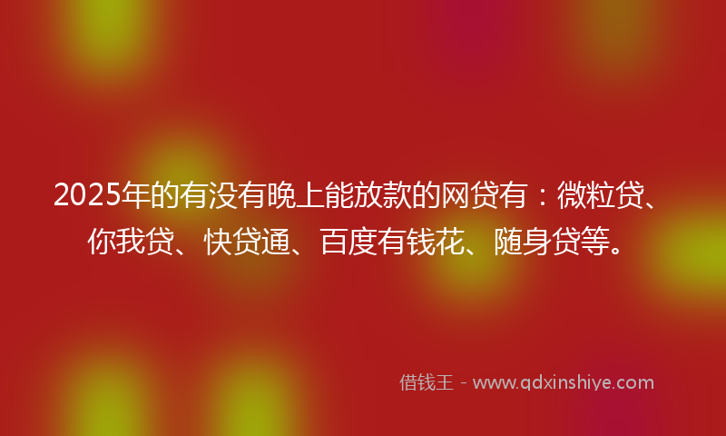 2025年的有没有晚上能放款的网贷有：微粒贷、你我贷、快贷通、百度有钱花、随身贷等。