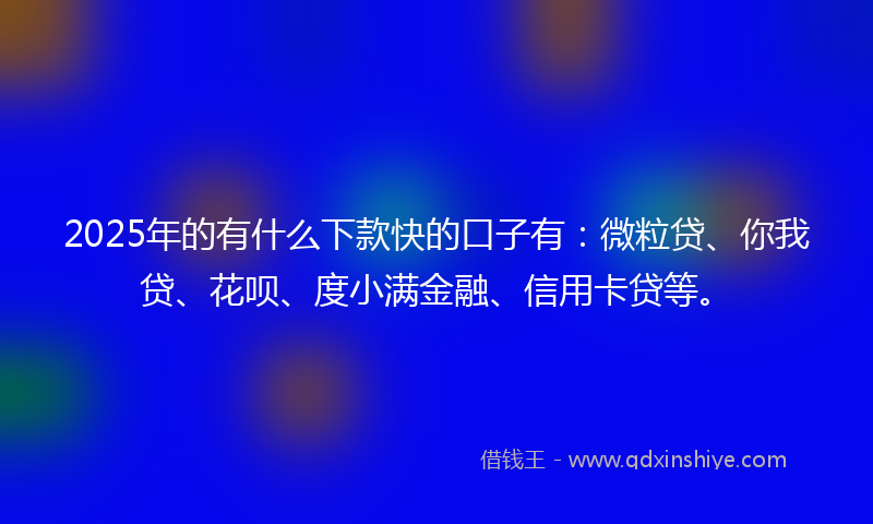 2025年的有什么下款快的口子有：微粒贷、你我贷、花呗、度小满金融、信用卡贷等。