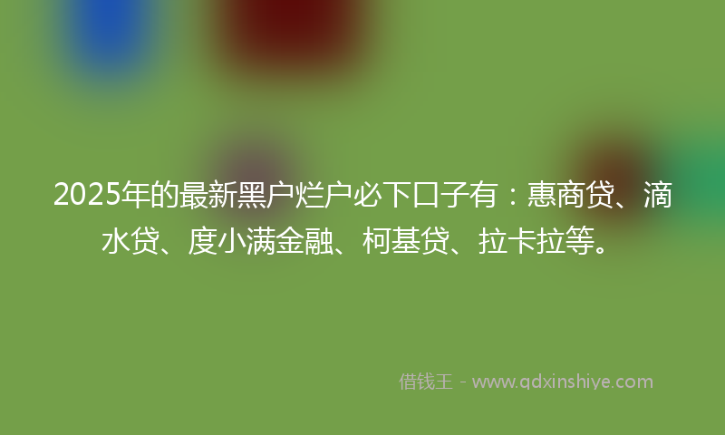 2025年的最新黑户烂户必下口子有：惠商贷、滴水贷、度小满金融、柯基贷、拉卡拉等。