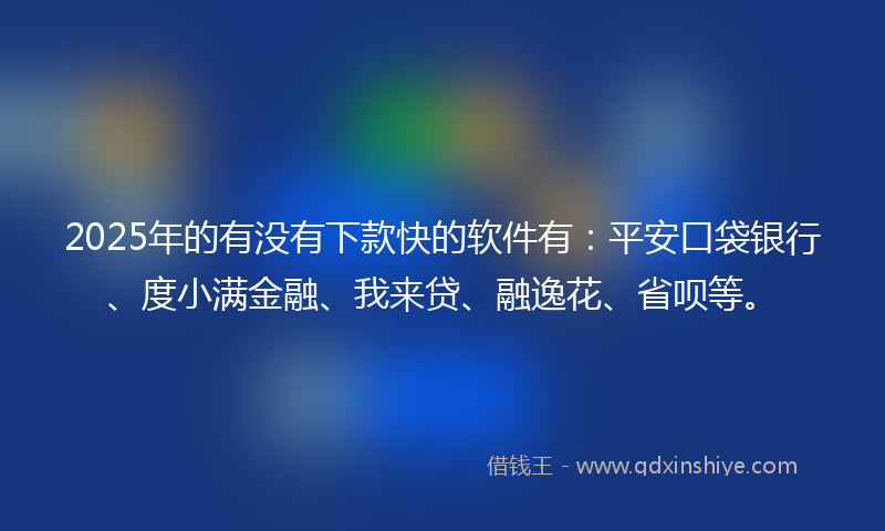 2025年的有没有下款快的软件有：平安口袋银行、度小满金融、我来贷、融逸花、省呗等。