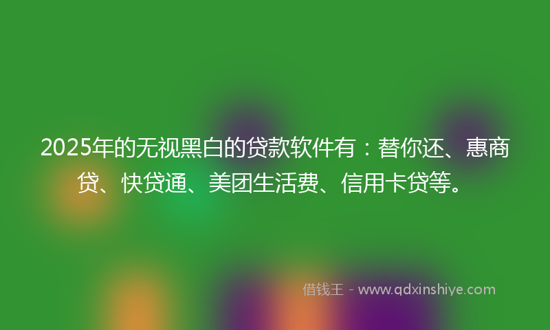 2025年的无视黑白的贷款软件有：替你还、惠商贷、快贷通、美团生活费、信用卡贷等。