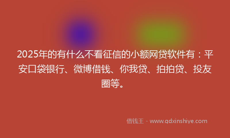 2025年的有什么不看征信的小额网贷软件有：平安口袋银行、微博借钱、你我贷、拍拍贷、投友圈等。