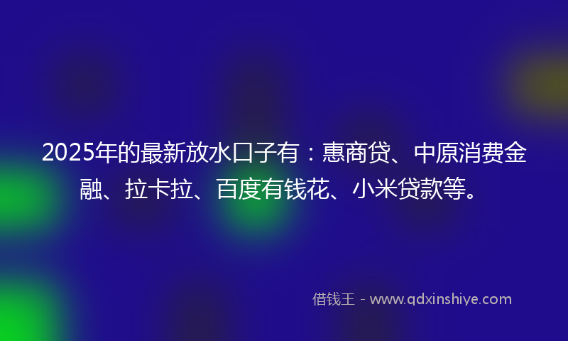 2025年的最新放水口子有：惠商贷、中原消费金融、拉卡拉、百度有钱花、小米贷款等。