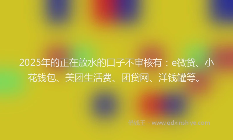 2025年的正在放水的口子不审核有：e微贷、小花钱包、美团生活费、团贷网、洋钱罐等。