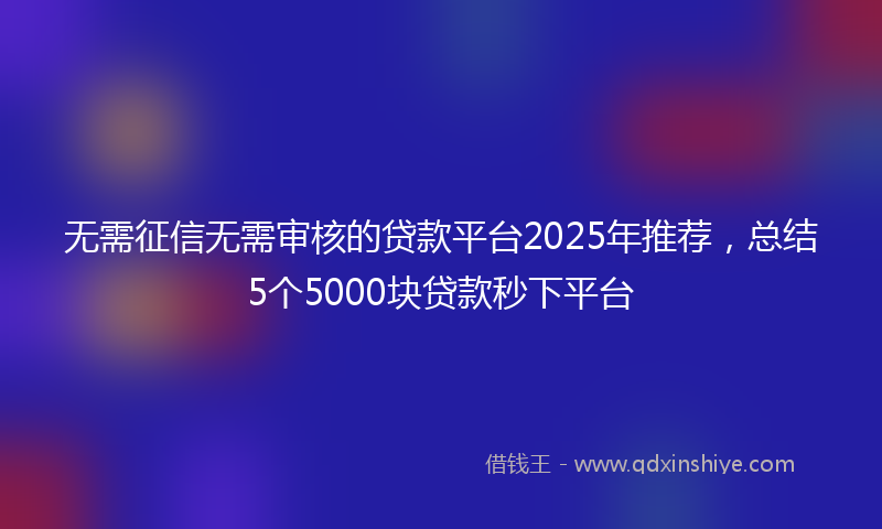 无需征信无需审核的贷款平台2025年推荐，总结5个5000块贷款秒下平台