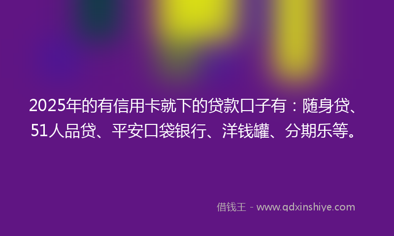 2025年的有信用卡就下的贷款口子有：随身贷、51人品贷、平安口袋银行、洋钱罐、分期乐等。