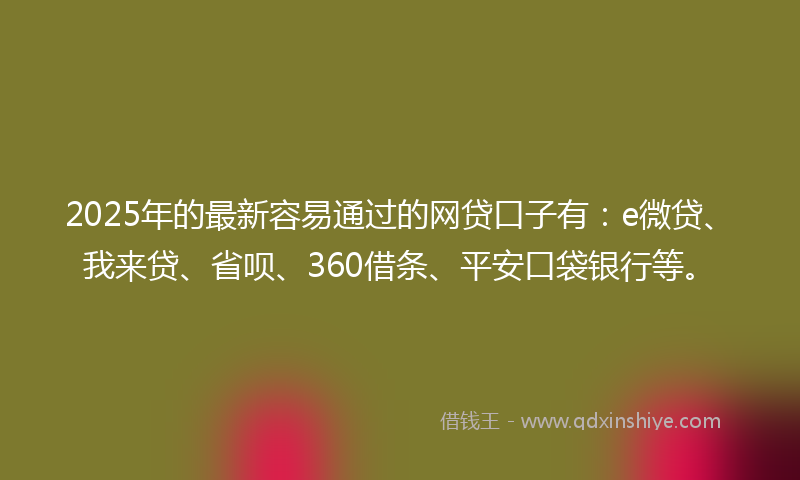 2025年的最新容易通过的网贷口子有：e微贷、我来贷、省呗、360借条、平安口袋银行等。