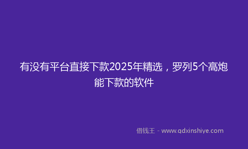 有没有平台直接下款2025年精选，罗列5个高炮能下款的软件