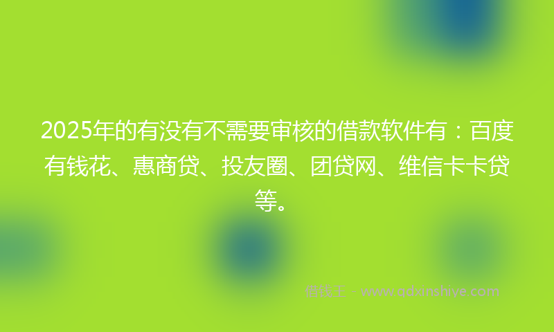 2025年的有没有不需要审核的借款软件有：百度有钱花、惠商贷、投友圈、团贷网、维信卡卡贷等。