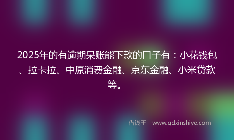 2025年的有逾期呆账能下款的口子有：小花钱包、拉卡拉、中原消费金融、京东金融、小米贷款等。