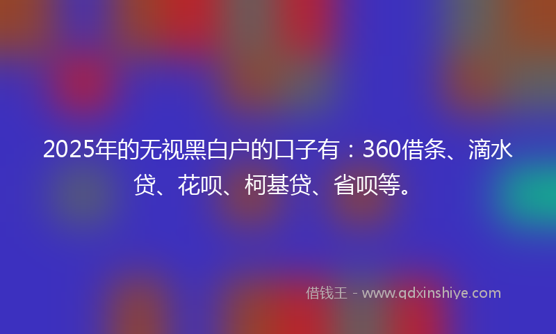 2025年的无视黑白户的口子有：360借条、滴水贷、花呗、柯基贷、省呗等。