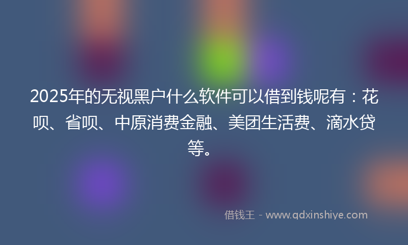 2025年的无视黑户什么软件可以借到钱呢有：花呗、省呗、中原消费金融、美团生活费、滴水贷等。