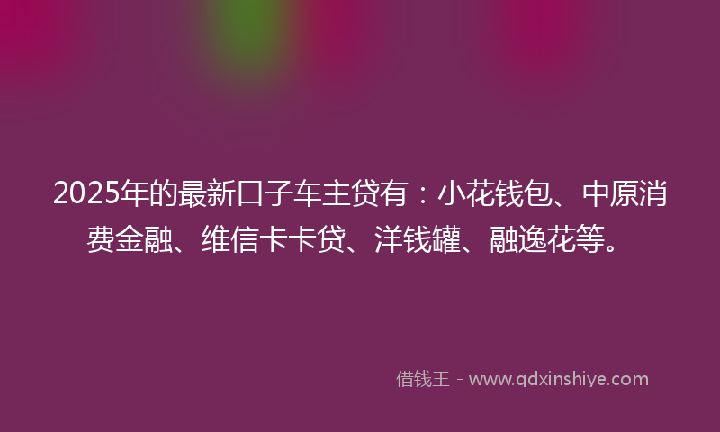 2025年的最新口子车主贷有：小花钱包、中原消费金融、维信卡卡贷、洋钱罐、融逸花等。