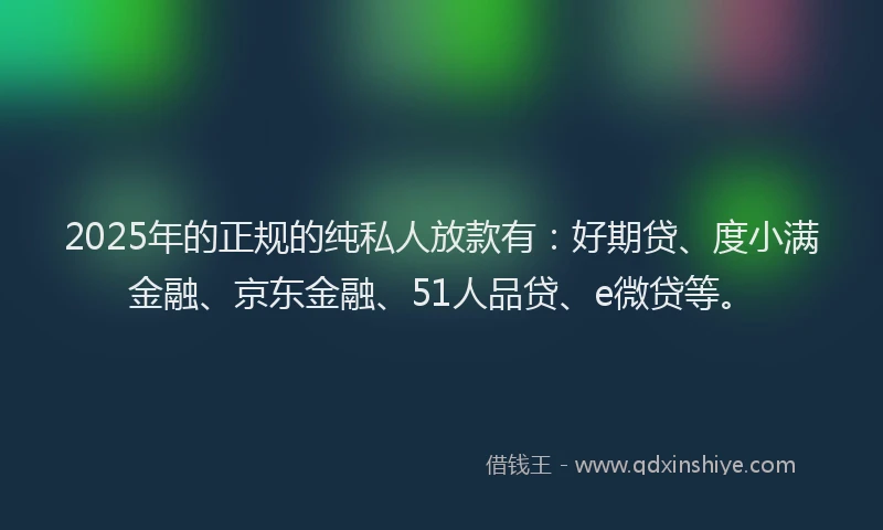 2025年的正规的纯私人放款有：好期贷、度小满金融、京东金融、51人品贷、e微贷等。