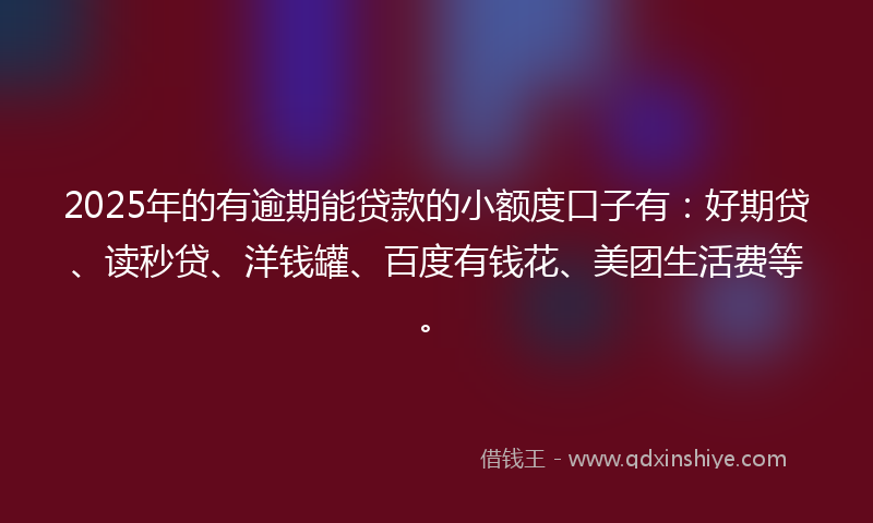 2025年的有逾期能贷款的小额度口子有：好期贷、读秒贷、洋钱罐、百度有钱花、美团生活费等。