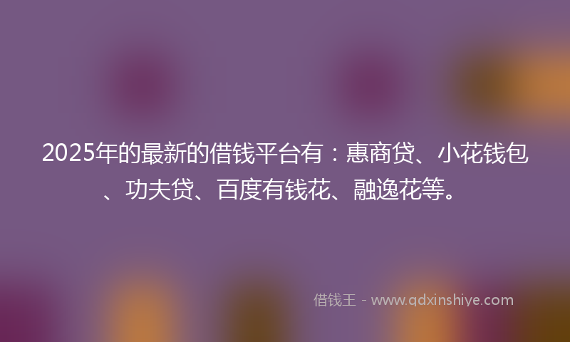 2025年的最新的借钱平台有：惠商贷、小花钱包、功夫贷、百度有钱花、融逸花等。