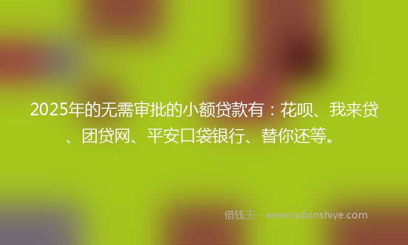 2025年的无需审批的小额贷款有：花呗、我来贷、团贷网、平安口袋银行、替你还等。