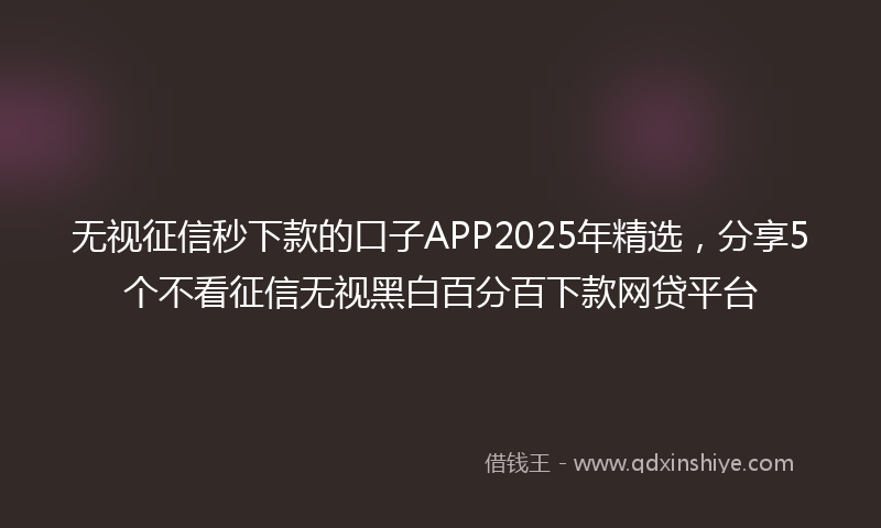 无视征信秒下款的口子APP2025年精选，分享5个不看征信无视黑白百分百下款网贷平台