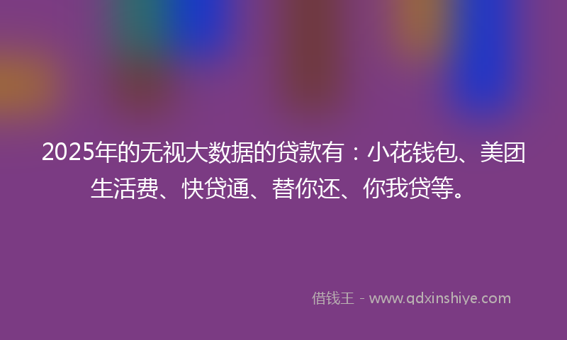 2025年的无视大数据的贷款有：小花钱包、美团生活费、快贷通、替你还、你我贷等。