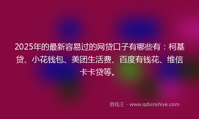2025年的最新容易过的网贷口子有哪些有：柯基贷、小花钱包、美团生活费、百度有钱花、维信卡卡贷等。