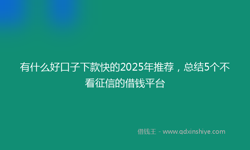 有什么好口子下款快的2025年推荐，总结5个不看征信的借钱平台