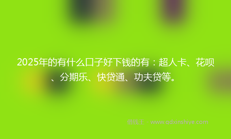 2025年的有什么口子好下钱的有：超人卡、花呗、分期乐、快贷通、功夫贷等。