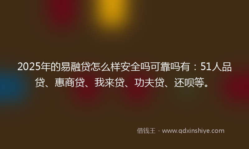 2025年的易融贷怎么样安全吗可靠吗有：51人品贷、惠商贷、我来贷、功夫贷、还呗等。