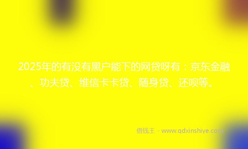 2025年的有没有黑户能下的网贷呀有：京东金融、功夫贷、维信卡卡贷、随身贷、还呗等。