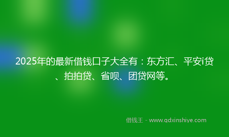 2025年的最新借钱口子大全有：东方汇、平安i贷、拍拍贷、省呗、团贷网等。