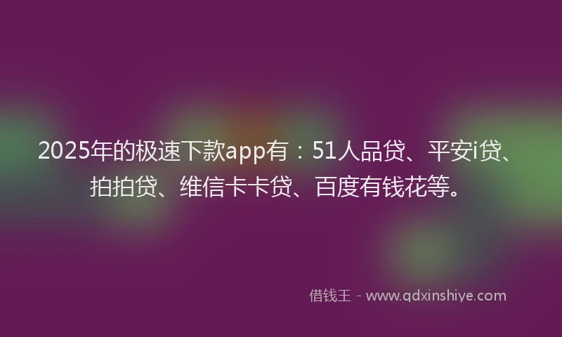 2025年的极速下款app有：51人品贷、平安i贷、拍拍贷、维信卡卡贷、百度有钱花等。