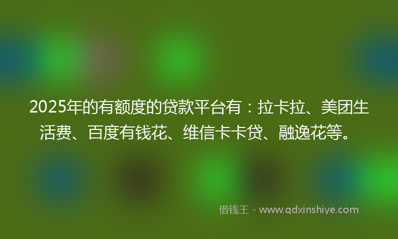 2025年的有额度的贷款平台有：拉卡拉、美团生活费、百度有钱花、维信卡卡贷、融逸花等。