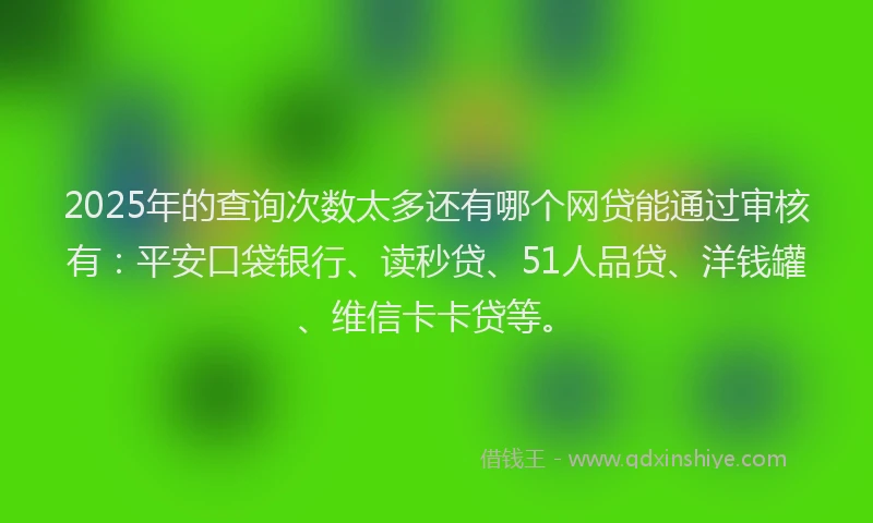 2025年的查询次数太多还有哪个网贷能通过审核有：平安口袋银行、读秒贷、51人品贷、洋钱罐、维信卡卡贷等。