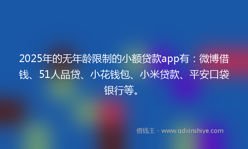 2025年的无年龄限制的小额贷款app有：微博借钱、51人品贷、小花钱包、小米贷款、平安口袋银行等。