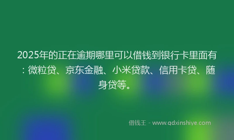 2025年的正在逾期哪里可以借钱到银行卡里面有：微粒贷、京东金融、小米贷款、信用卡贷、随身贷等。