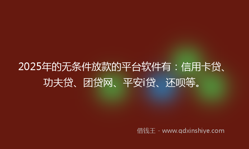2025年的无条件放款的平台软件有：信用卡贷、功夫贷、团贷网、平安i贷、还呗等。