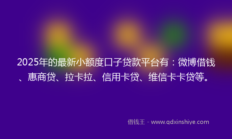 2025年的最新小额度口子贷款平台有：微博借钱、惠商贷、拉卡拉、信用卡贷、维信卡卡贷等。