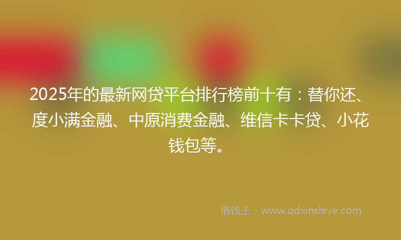 2025年的最新网贷平台排行榜前十有：替你还、度小满金融、中原消费金融、维信卡卡贷、小花钱包等。