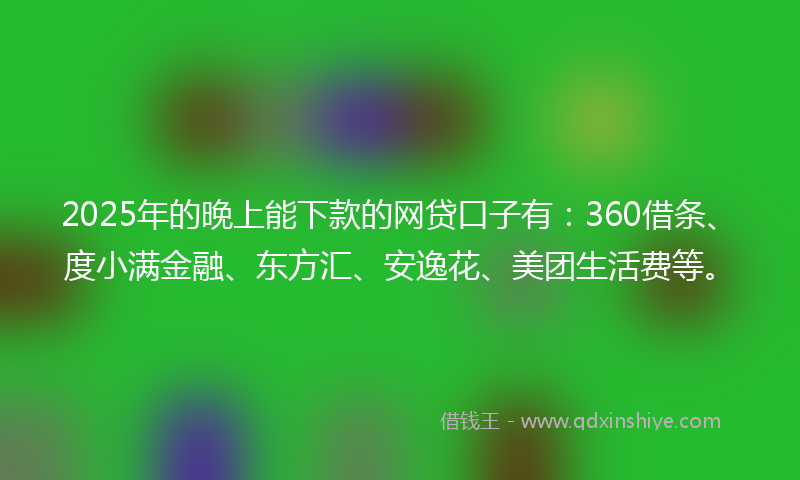 2025年的晚上能下款的网贷口子有：360借条、度小满金融、东方汇、安逸花、美团生活费等。