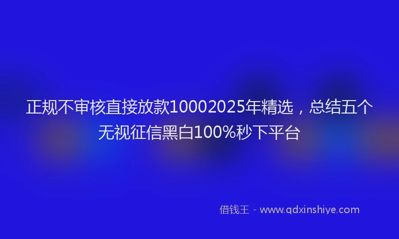 正规不审核直接放款10002025年精选，总结五个无视征信黑白100%秒下平台