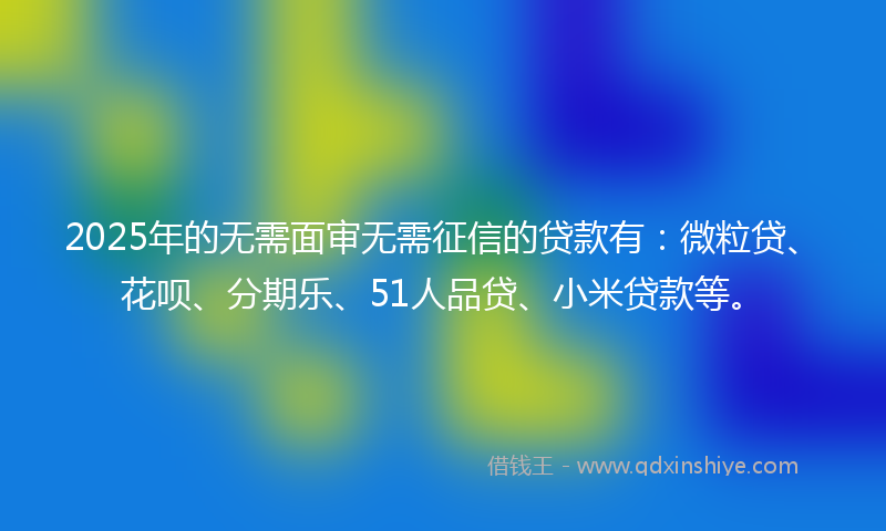 2025年的无需面审无需征信的贷款有：微粒贷、花呗、分期乐、51人品贷、小米贷款等。