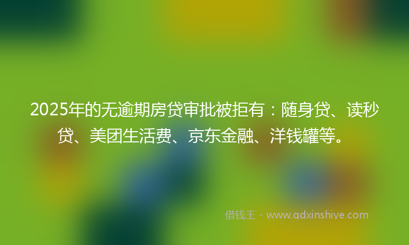 2025年的无逾期房贷审批被拒有：随身贷、读秒贷、美团生活费、京东金融、洋钱罐等。