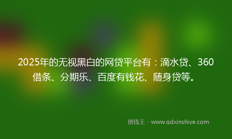 2025年的无视黑白的网贷平台有：滴水贷、360借条、分期乐、百度有钱花、随身贷等。