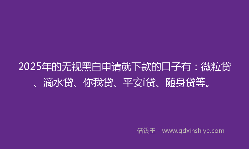 2025年的无视黑白申请就下款的口子有：微粒贷、滴水贷、你我贷、平安i贷、随身贷等。