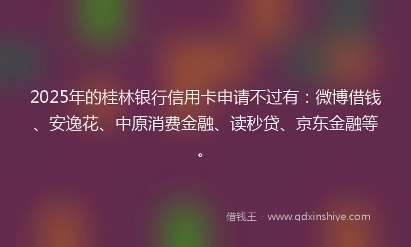 2025年的桂林银行信用卡申请不过有：微博借钱、安逸花、中原消费金融、读秒贷、京东金融等。