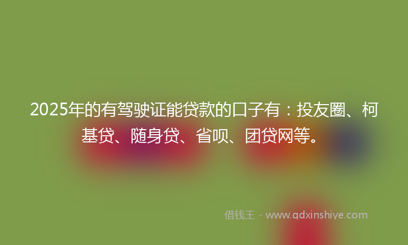 2025年的有驾驶证能贷款的口子有：投友圈、柯基贷、随身贷、省呗、团贷网等。