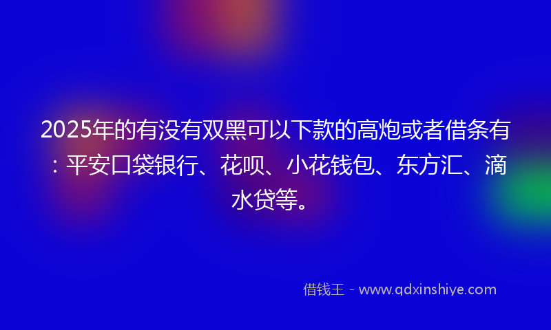 2025年的有没有双黑可以下款的高炮或者借条有：平安口袋银行、花呗、小花钱包、东方汇、滴水贷等。