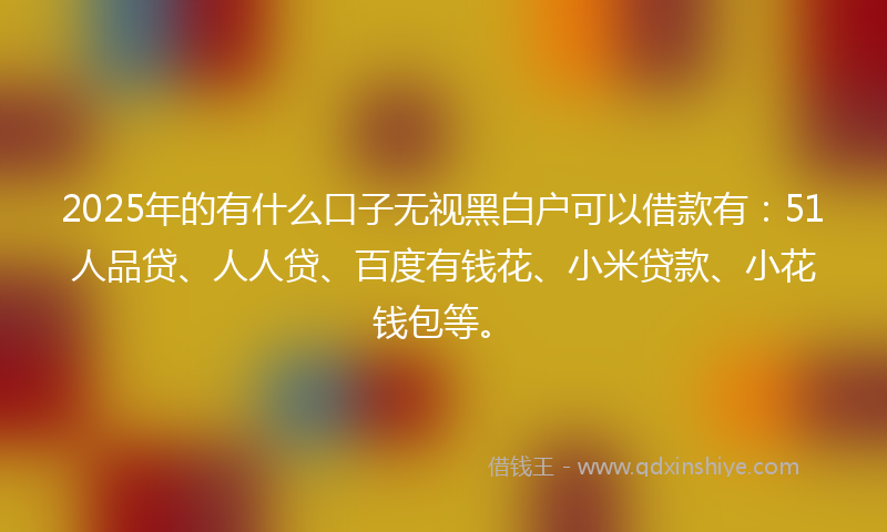 2025年的有什么口子无视黑白户可以借款有：51人品贷、人人贷、百度有钱花、小米贷款、小花钱包等。
