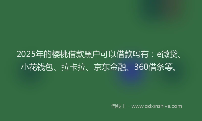 2025年的樱桃借款黑户可以借款吗有：e微贷、小花钱包、拉卡拉、京东金融、360借条等。