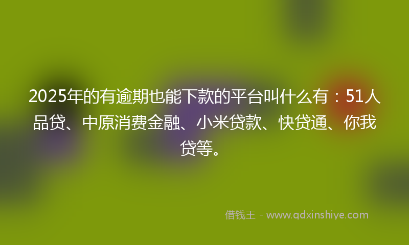 2025年的有逾期也能下款的平台叫什么有：51人品贷、中原消费金融、小米贷款、快贷通、你我贷等。